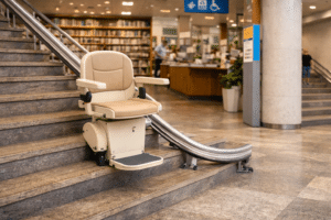 Ilustración sobre accesibilidad doméstica y salvaescaleras